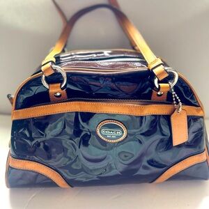 Coach F20065 Peyton Signature Embossed Patent Leather Satchel Brown/Tan